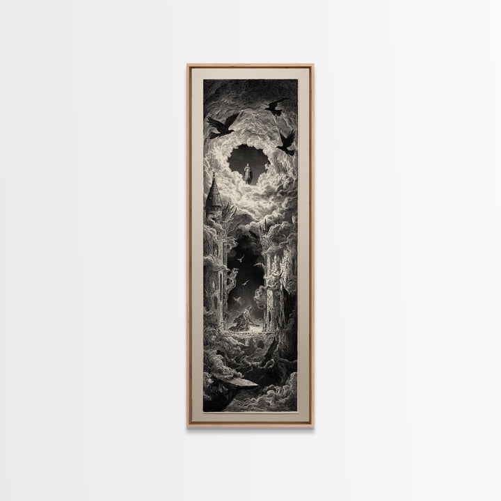 The Dream Eater, Gothic Engraving Art, Tall Narrow Wall Art, Dark Halloween Decor, Framed Canvas Print, Halloween Wall Art
