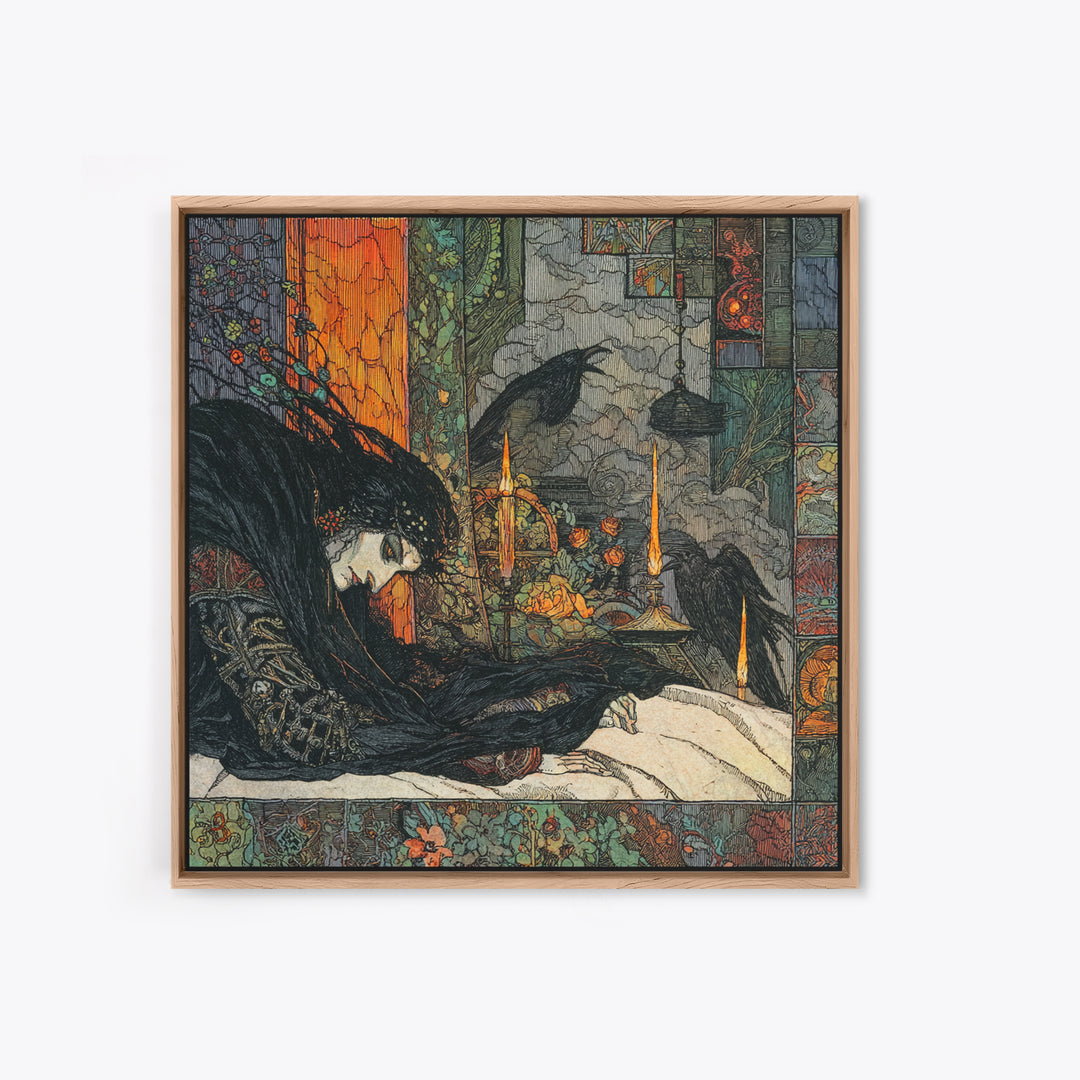 The Dream Eater, Stained Glass Gothic Art, Square Wall Art, Macabre Wall Art, Framed Canvas Print, Halloween Wall Art, Gothic Home Decor
