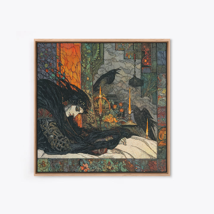 The Dream Eater, Stained Glass Gothic Art, Square Wall Art, Macabre Wall Art, Framed Canvas Print, Halloween Wall Art, Gothic Home Decor
