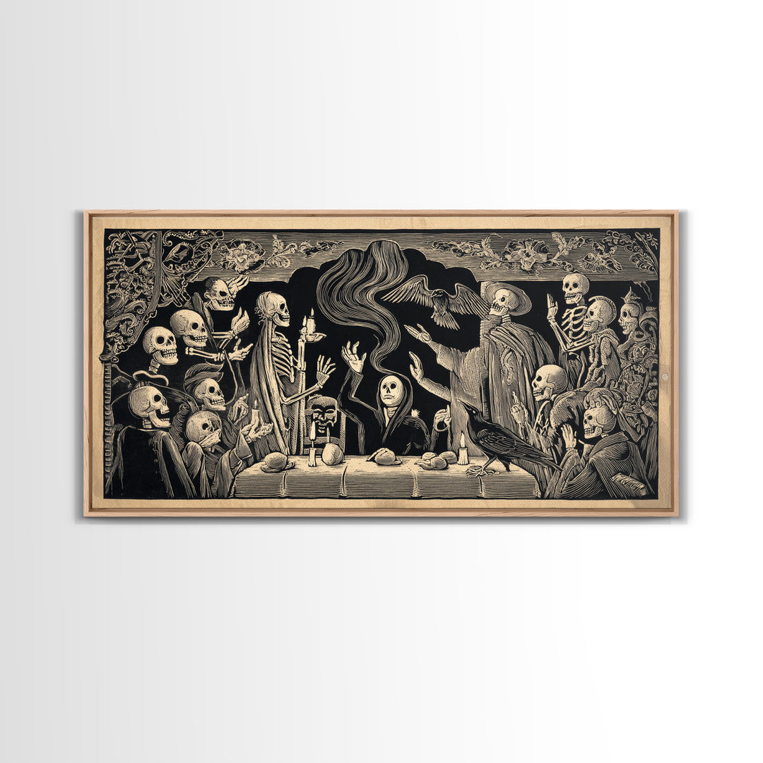 The Dream Eater, Macabre Folk Print Art, Wide Panoramic Art, Gothic Horror Wall Art, Framed Canvas Print, Halloween Wall Art