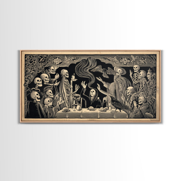 The Dream Eater, Macabre Folk Print Art, Wide Panoramic Art, Gothic Horror Wall Art, Framed Canvas Print, Halloween Wall Art