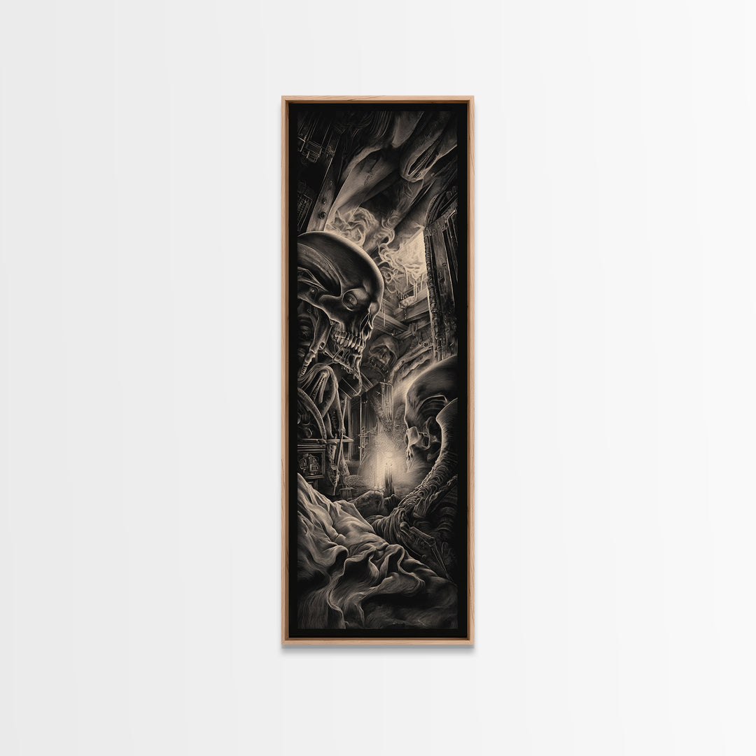 The Dream Eater, Biomechanical Horror Art, Tall Narrow Wall Art, Dark Halloween Decor, Framed Canvas Print, Halloween Wall Art