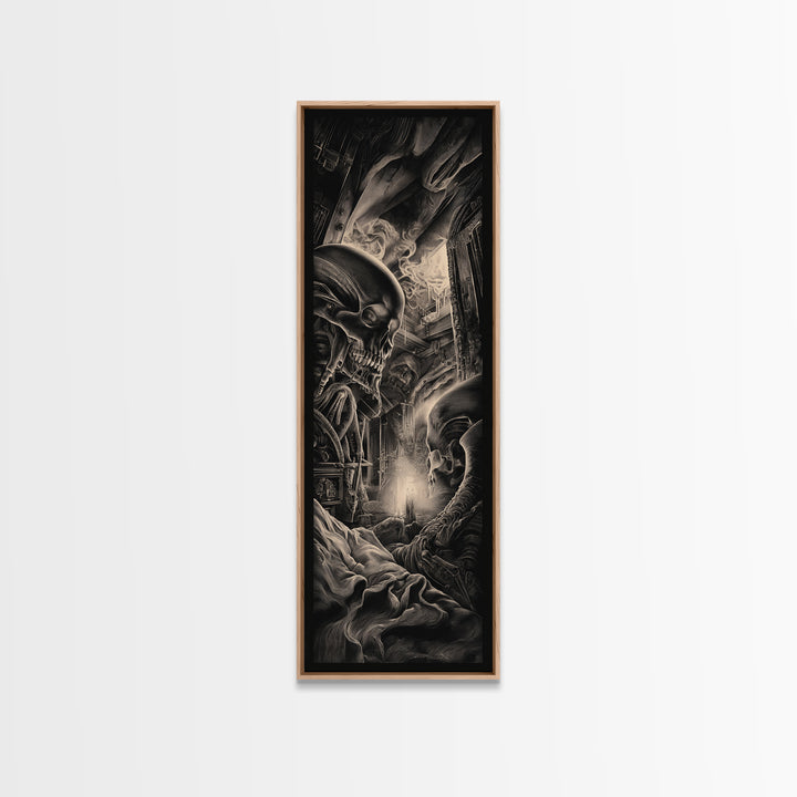 The Dream Eater, Biomechanical Horror Art, Tall Narrow Wall Art, Dark Halloween Decor, Framed Canvas Print, Halloween Wall Art
