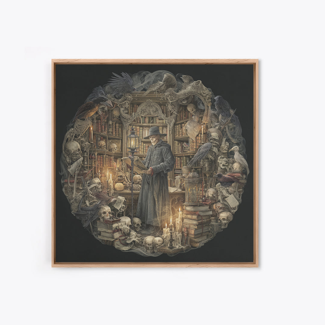 The Crypt Librarian, Danse Macabre Art, Square Wall Art, Dark Fantasy Wall Art, Canvas Print, Halloween Wall Art