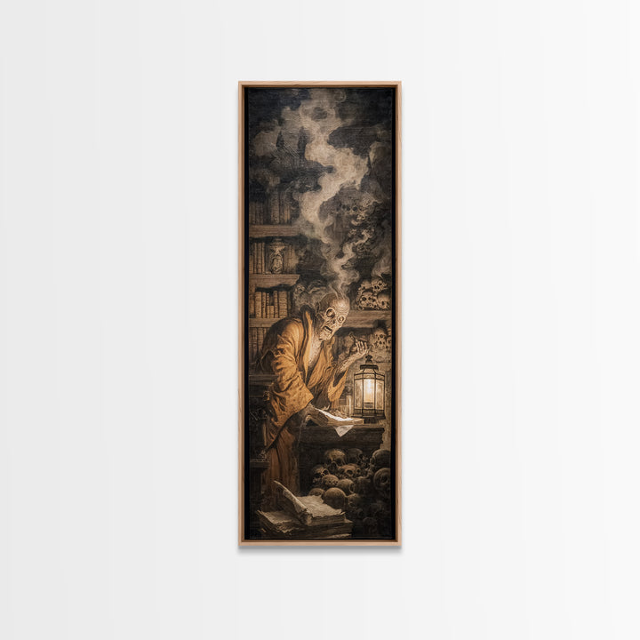 The Crypt Librarian, Baroque Witchcraft Art, Tall Narrow Wall Art, Macabre Wall Art, Canvas Print, Halloween Wall Art