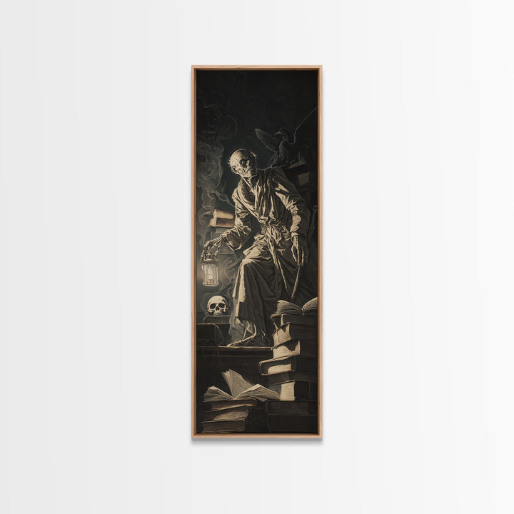 The Crypt Librarian, Gothic Nightmare Art, Tall Narrow Wall Art, Dark Fantasy Wall Art, Canvas Print, Halloween Wall Art