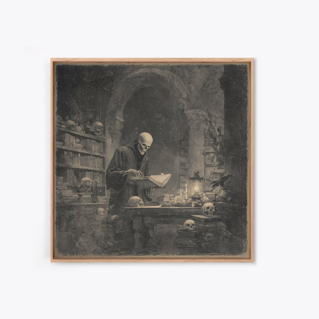 The Crypt Librarian, Symbolist Dream Art, Square Wall Art, Dark Fantasy Wall Art, Canvas Print, Halloween Wall Art, Gothic Home Decor