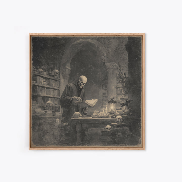 The Crypt Librarian, Symbolist Dream Art, Square Wall Art, Dark Fantasy Wall Art, Canvas Print, Halloween Wall Art, Gothic Home Decor