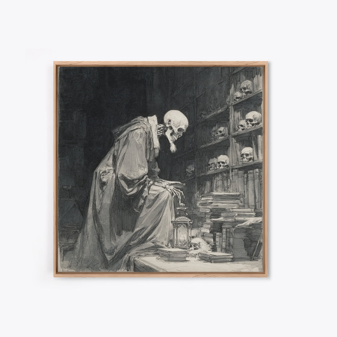 The Crypt Librarian, Decadent Gothic Art, Square Wall Art, Dark Fantasy Wall Art, Canvas Print, Halloween Wall Art, Halloween Decor