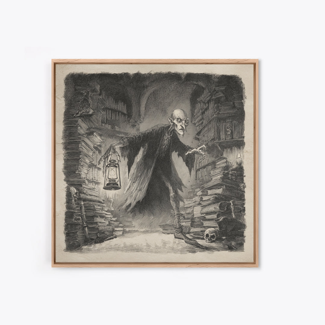 The Crypt Librarian, Expressionist Nightmare Art, Square Wall Art, Macabre Wall Art, Canvas Print, Halloween Wall Art, Dark Fantasy Art