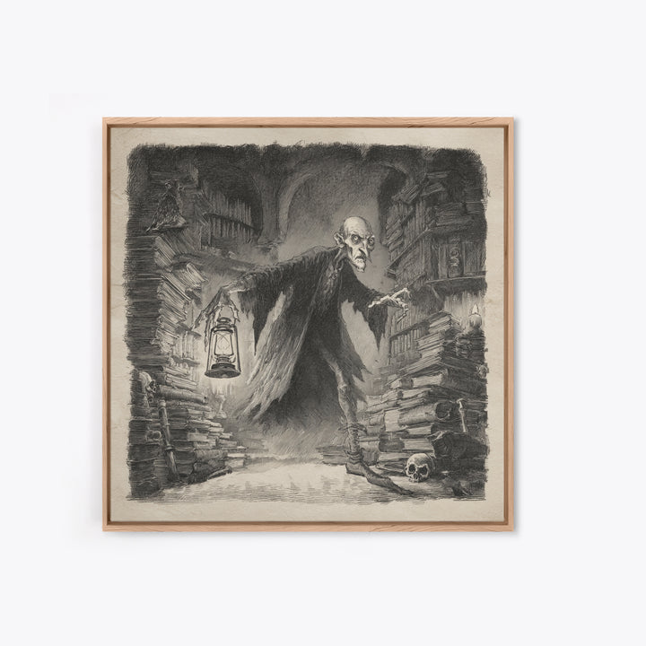 The Crypt Librarian, Expressionist Nightmare Art, Square Wall Art, Macabre Wall Art, Canvas Print, Halloween Wall Art, Dark Fantasy Art