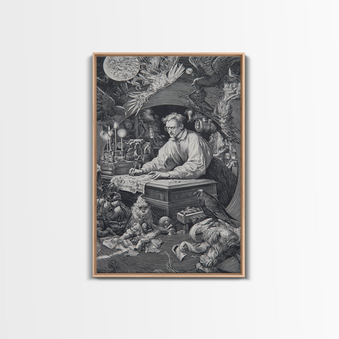 The Royal Coffin Maker, Renaissance Engraving Art, Vertical Wall Art, Dark Fantasy Wall Art, Framed Canvas Print, Halloween Wall Art