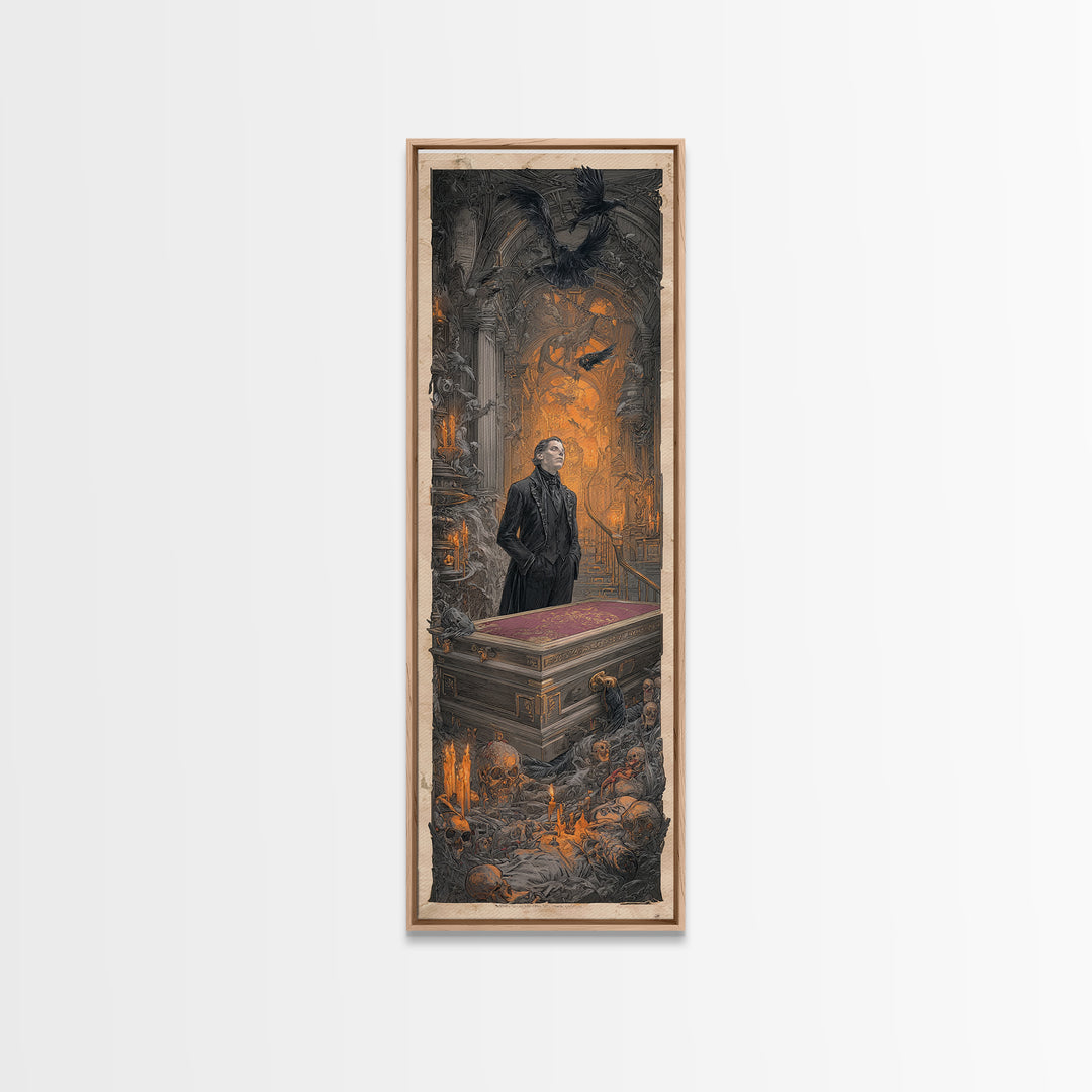 The Royal Coffin Maker, Architectural Etching Art, Tall Narrow Wall Art, Dark Fantasy Wall Art, Framed Canvas Print