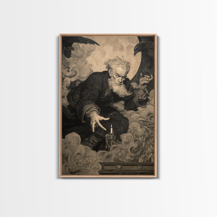 The Royal Coffin Maker, Symbolist Etching Art, Vertical Wall Art, Dark Halloween Decor, Framed Canvas Print, Halloween Wall Art