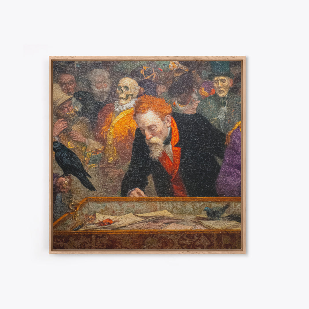 The Royal Coffin Maker, Grotesque Carnival Art, Square Wall Art, Dark Halloween Decor, Framed Canvas Print, Halloween Wall Art