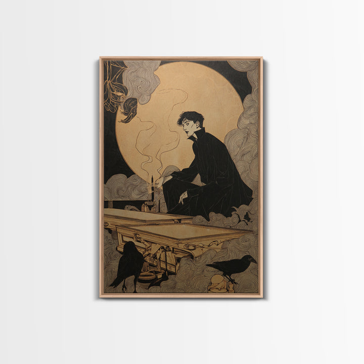 The Royal Coffin Maker, Decadent Line Art, Vertical Wall Art, Dark Halloween Decor, Canvas Print, Halloween Wall Art