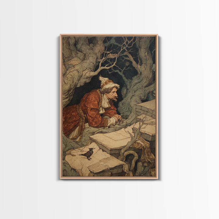 The Royal Coffin Maker, Gothic Storybook Art, Vertical Wall Art, Gothic Horror Wall Art, Framed Canvas Print, Halloween Wall Art