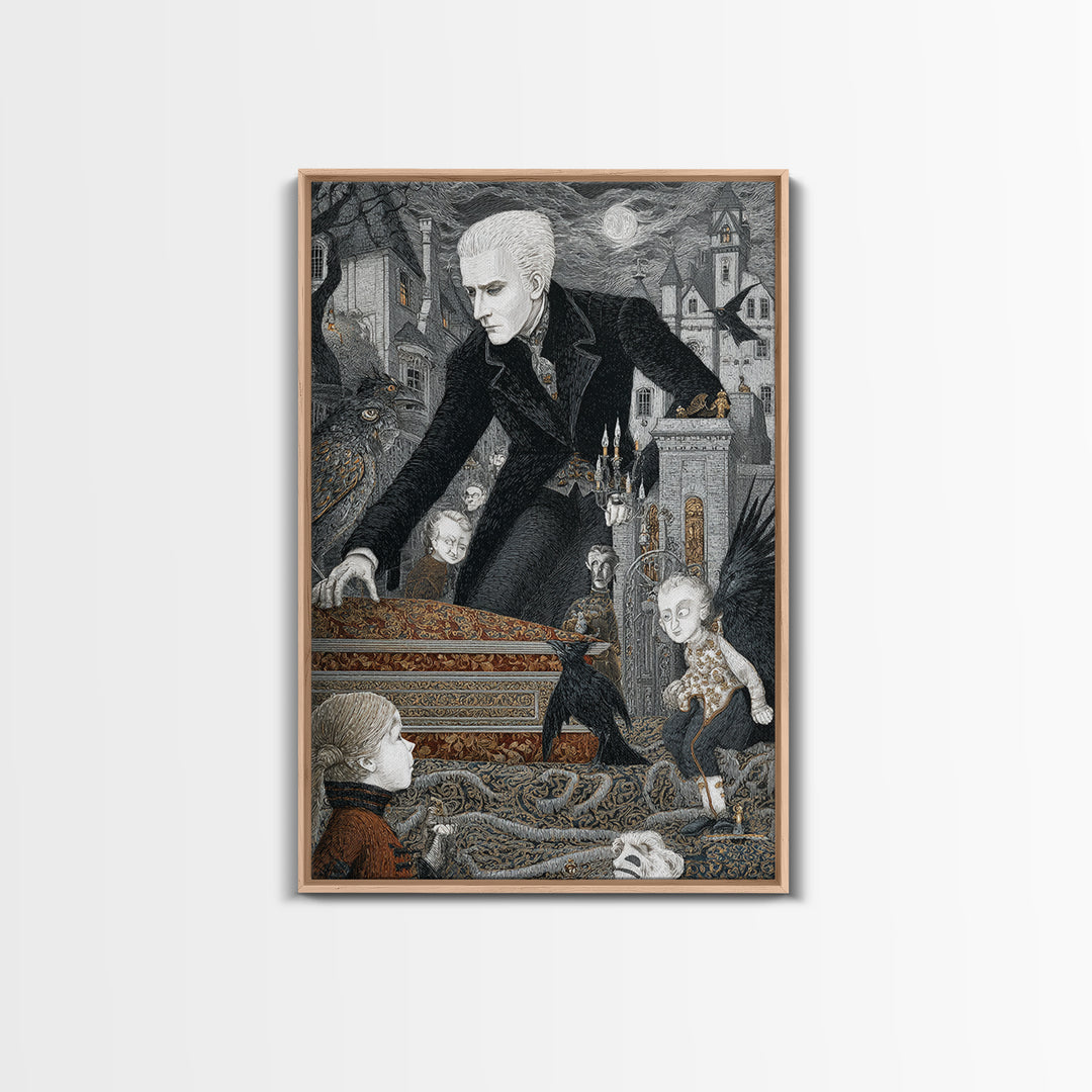 The Royal Coffin Maker, Victorian Macabre Art, Vertical Wall Art, Dark Halloween Decor, Framed Canvas Print, Halloween Wall Art