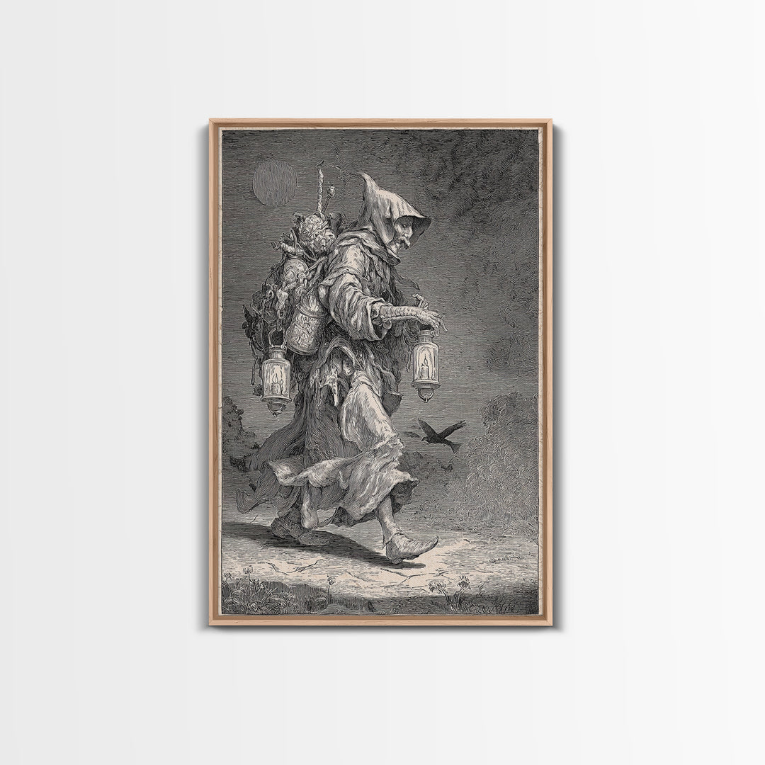 The Soul Collector, Renaissance Engraving Art, Vertical Wall Art, Macabre Wall Art, Framed Canvas Print, Halloween Wall Art