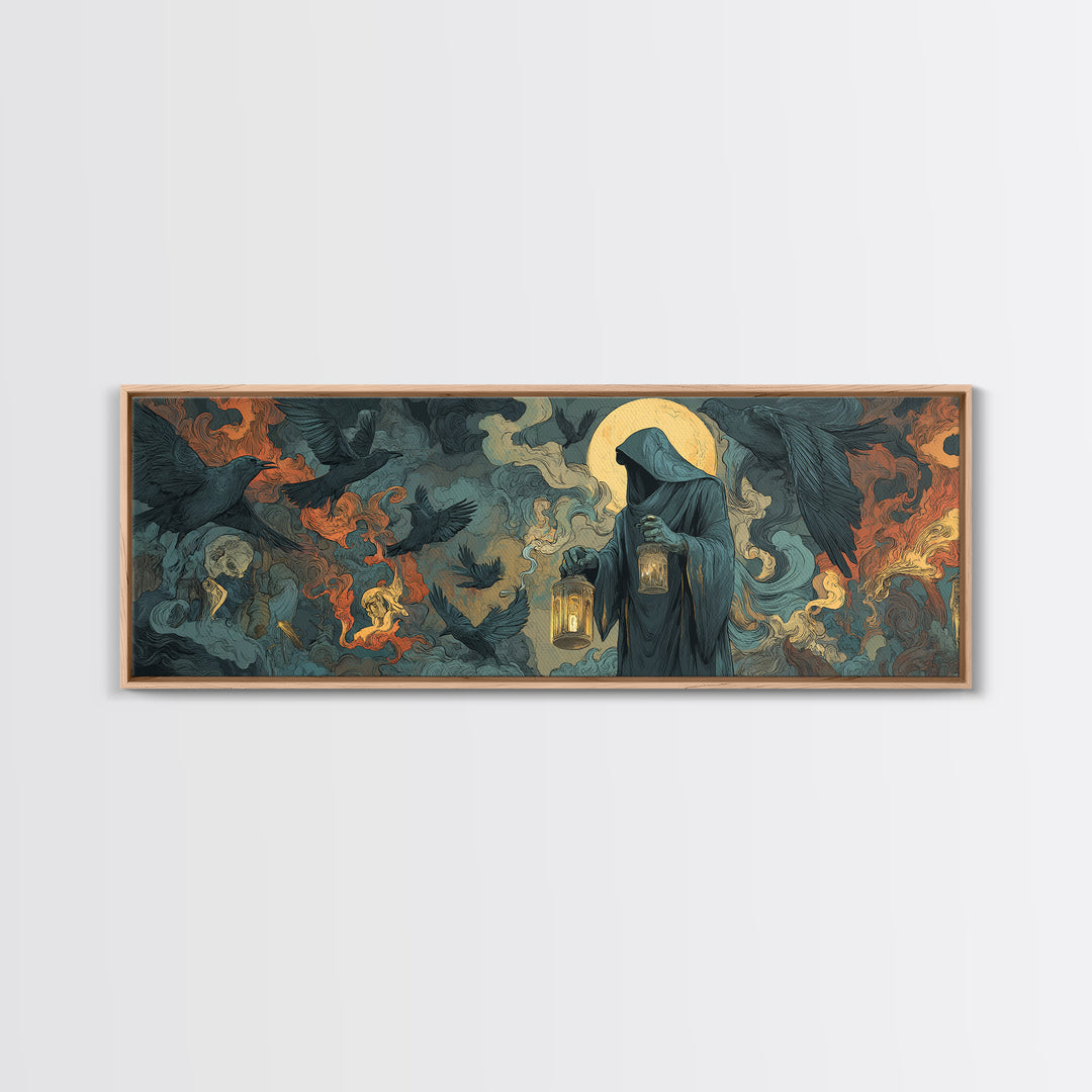 The Soul Collector, Visionary Gothic Art, Extra Wide Wall Art, Dark Halloween Decor, Canvas Print, Halloween Wall Art
