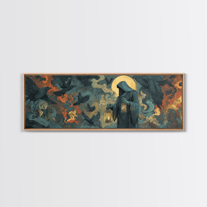 The Soul Collector, Visionary Gothic Art, Extra Wide Wall Art, Dark Halloween Decor, Canvas Print, Halloween Wall Art