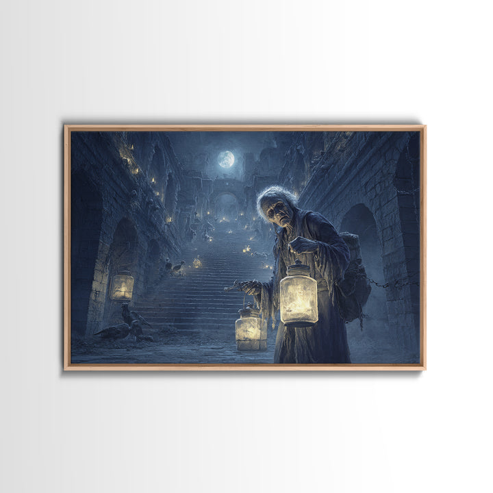 The Soul Collector, Architectural Etching Art, Landscape Wall Art, Dark Fantasy Wall Art, Framed Canvas Print