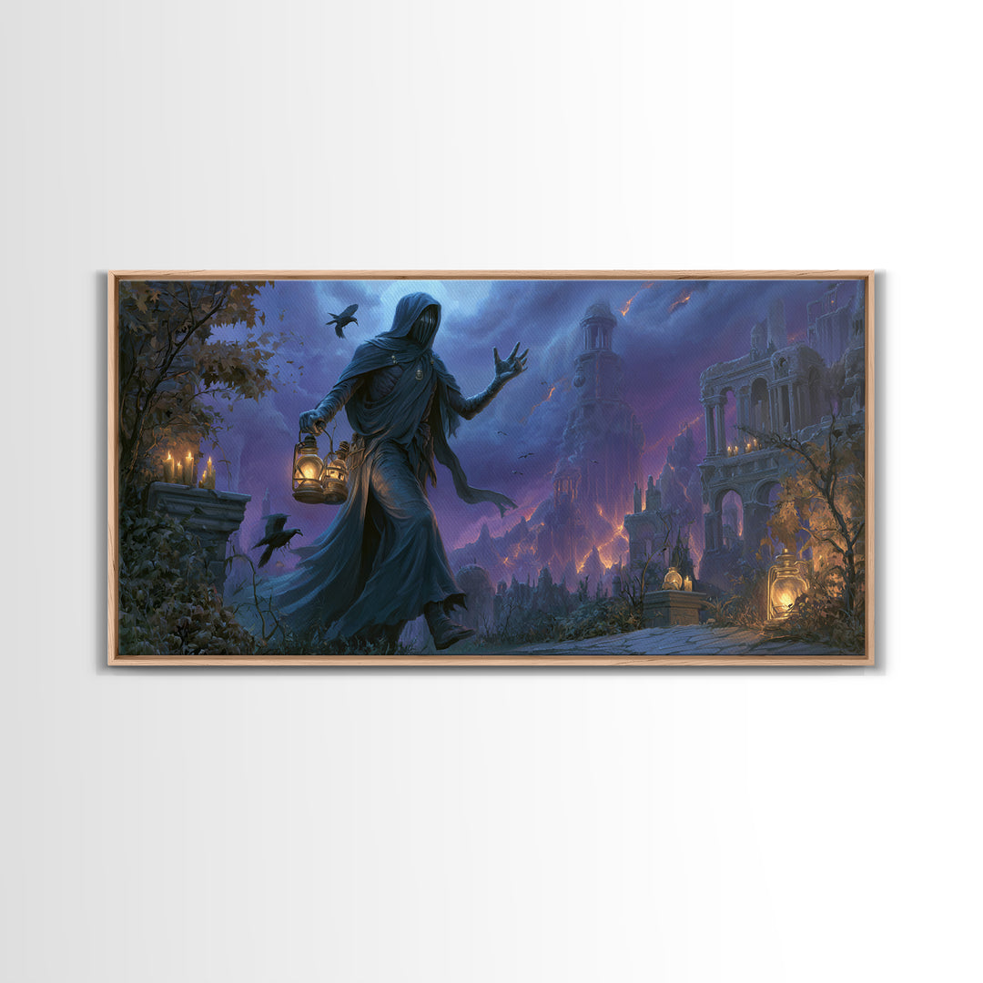 The Soul Collector, Apocalyptic Romantic Art, Wide Panoramic Art, Dark Fantasy Wall Art, Canvas Print, Halloween Wall Art, Macabre Wall Art