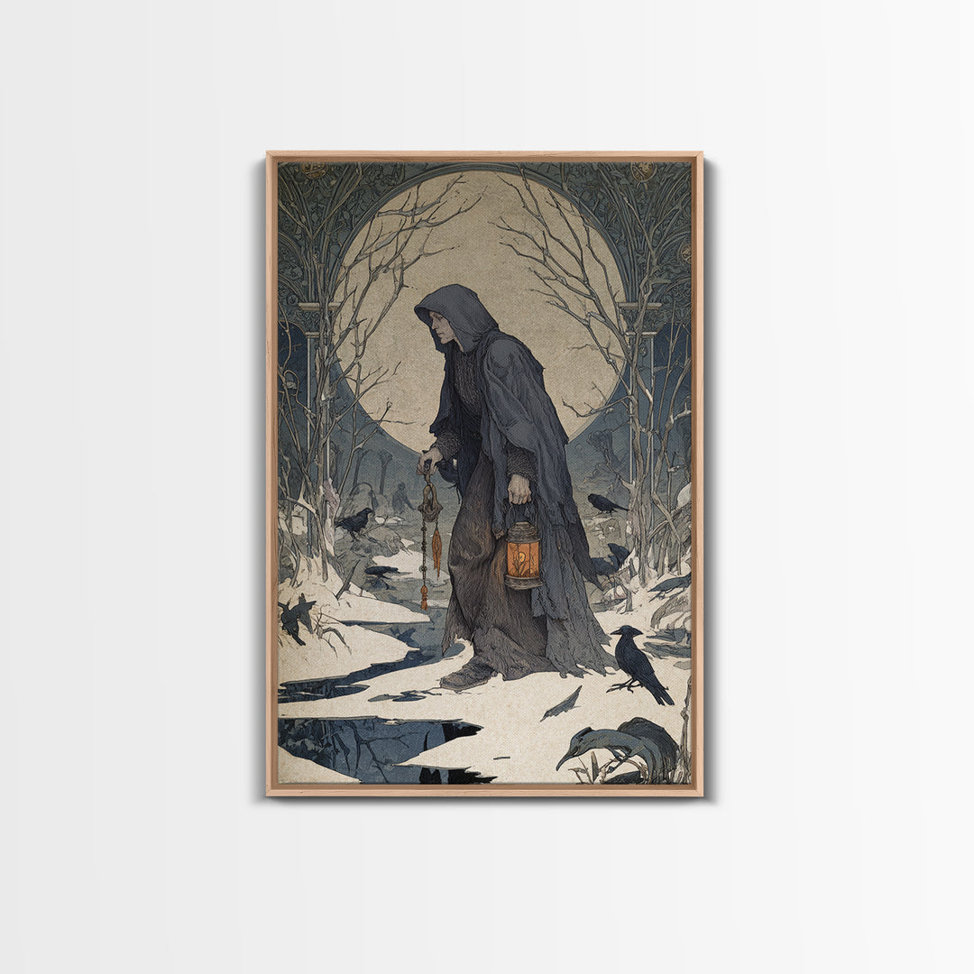 The Soul Collector, Symbolist Death Art, Vertical Wall Art, Gothic Horror Wall Art, Canvas Print, Halloween Wall Art