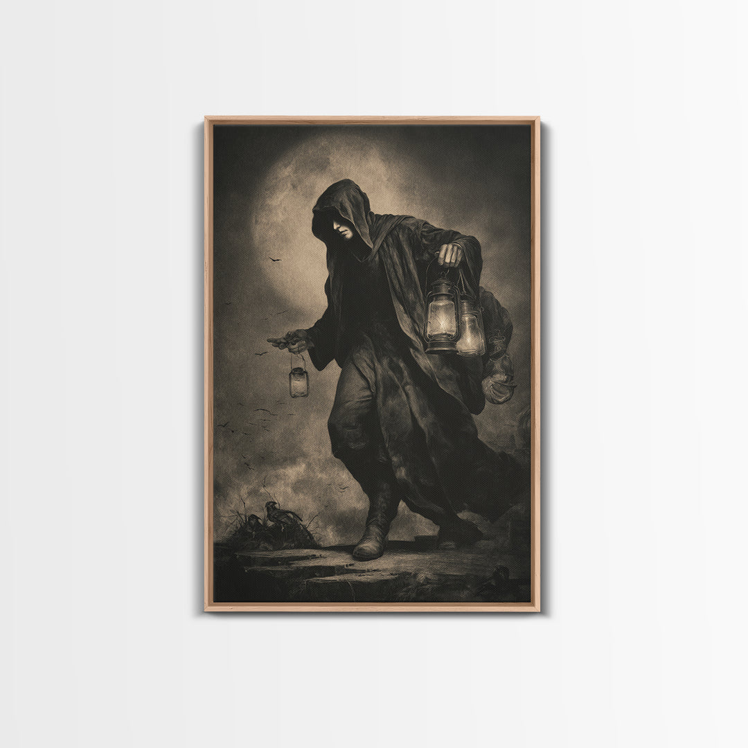 The Soul Collector, Dark Symbolist Art, Vertical Wall Art, Dark Fantasy Wall Art, Canvas Print, Halloween Wall Art