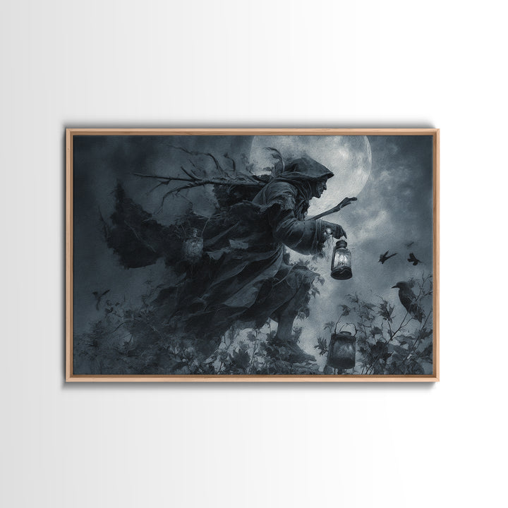 The Soul Collector, Symbolist Etching Art, Landscape Wall Art, Dark Halloween Decor, Framed Canvas Print, Halloween Wall Art