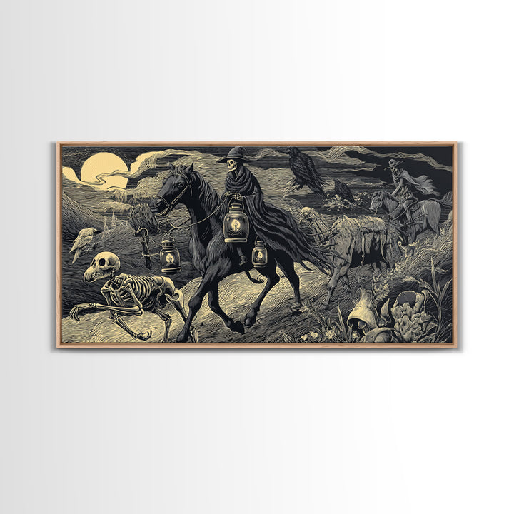 The Soul Collector, Macabre Folk Print Art, Wide Panoramic Art, Macabre Wall Art, Canvas Print, Halloween Wall Art