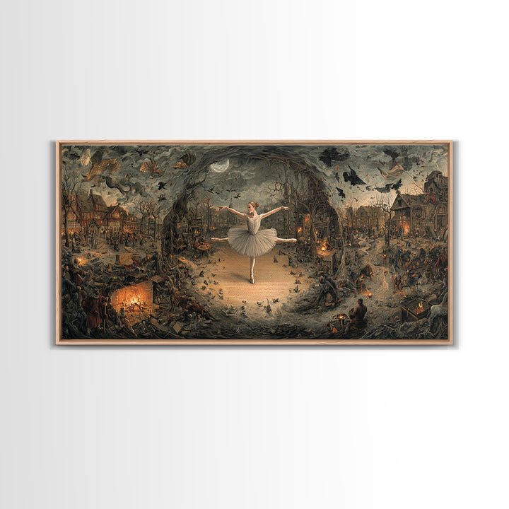 The Phantom Ballerina, Northern Renaissance Horror, Wide Panoramic Art, Dark Fantasy Wall Art, Canvas Print, Halloween Wall Art