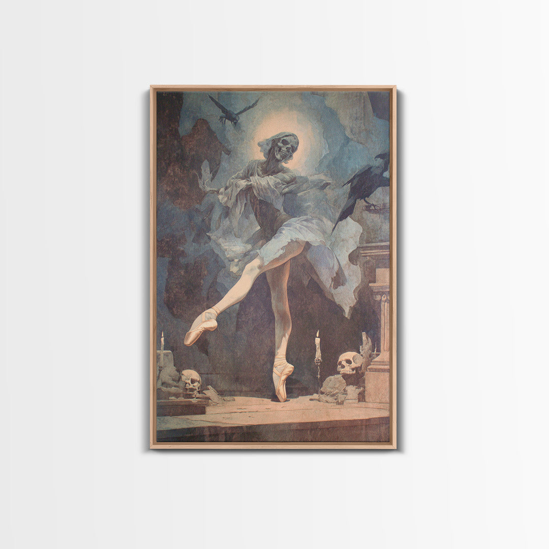The Phantom Ballerina, Dark Renaissance Art, Vertical Wall Art, Dark Halloween Decor, Framed Canvas Print, Halloween Wall Art