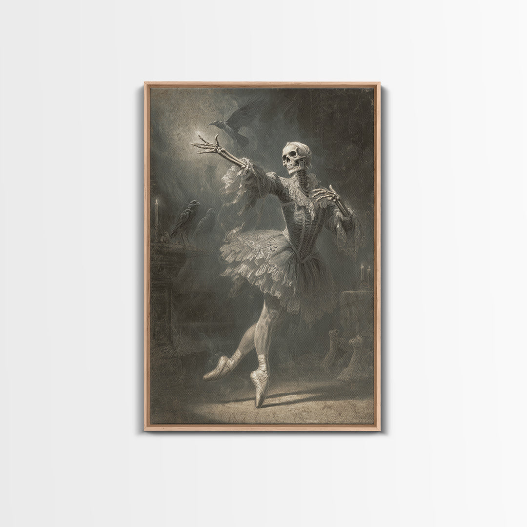 The Phantom Ballerina, Danse Macabre Art, Vertical Wall Art, Gothic Horror Wall Art, Framed Canvas Print