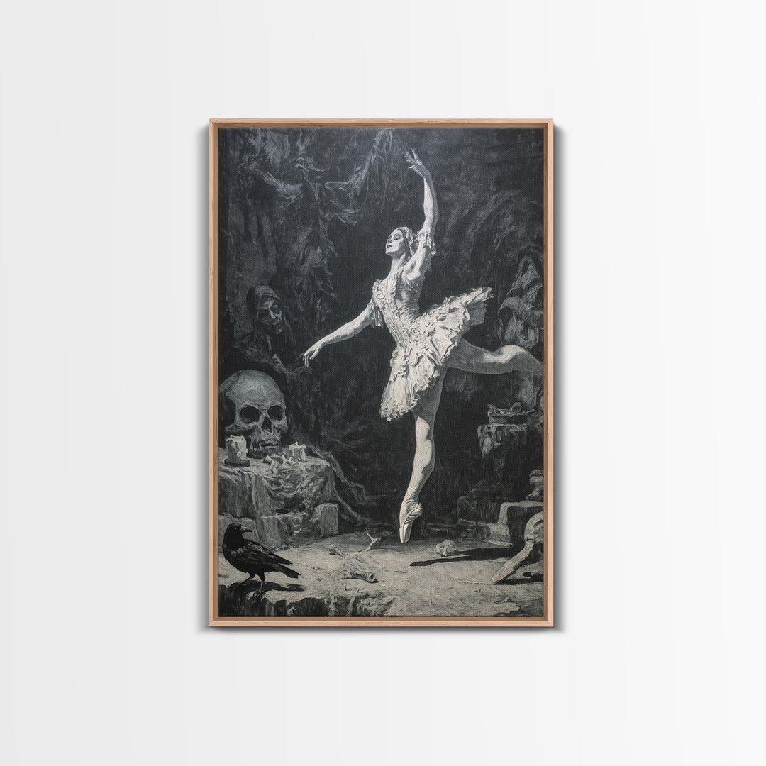 The Phantom Ballerina, Dark Romantic Horror Art, Vertical Wall Art, Dark Fantasy Wall Art, Framed Canvas Print, Halloween Wall Art