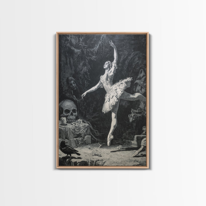 The Phantom Ballerina, Dark Romantic Horror Art, Vertical Wall Art, Dark Fantasy Wall Art, Framed Canvas Print, Halloween Wall Art