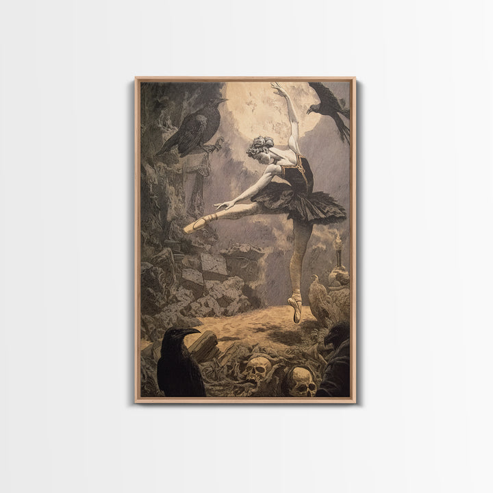 The Phantom Ballerina, Symbolist Etching Art, Vertical Wall Art, Dark Fantasy Wall Art, Framed Canvas Print, Halloween Wall Art