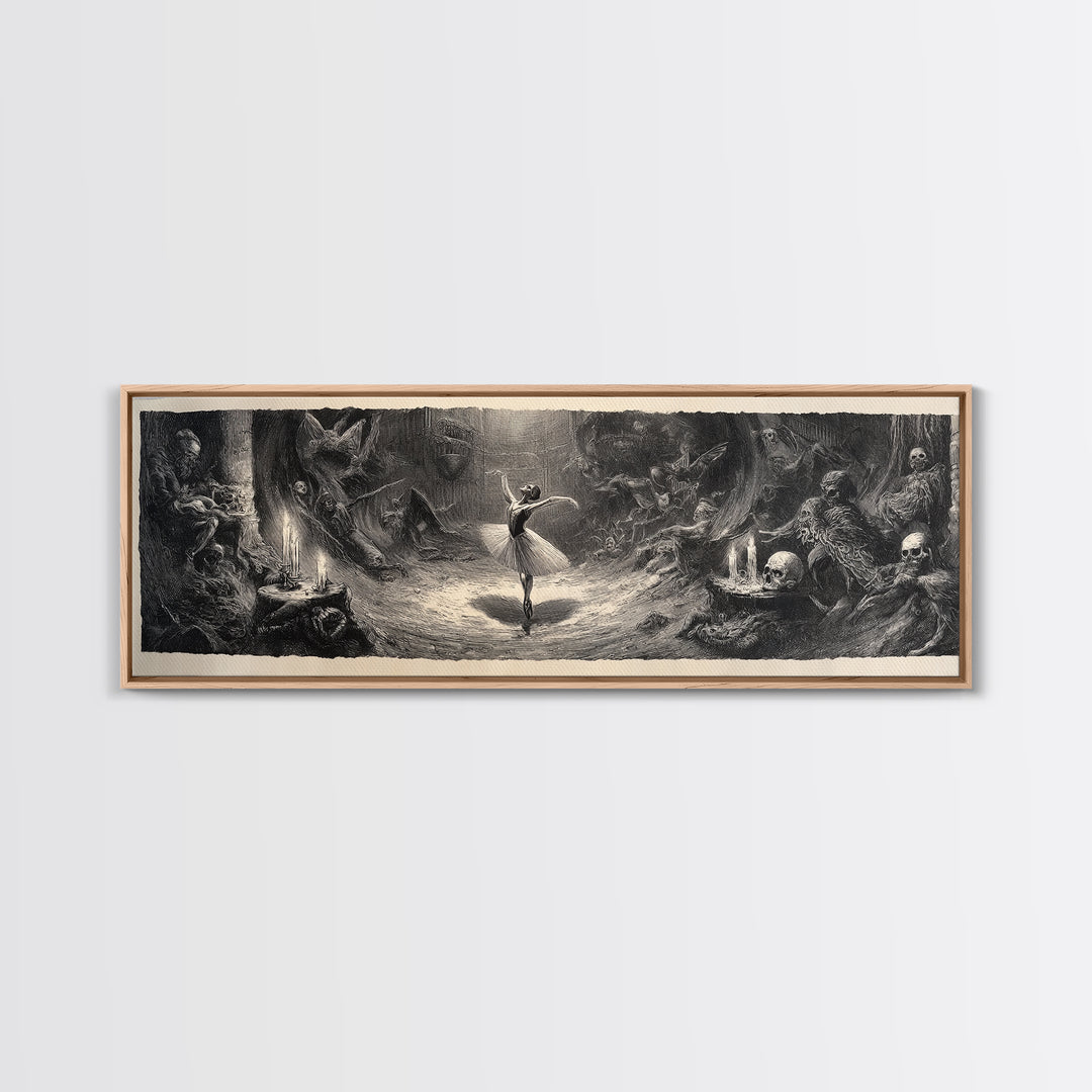 The Phantom Ballerina, Expressionist Nightmare Art, Extra Wide Wall Art, Dark Fantasy Wall Art, Framed Canvas Print, Halloween Wall Art