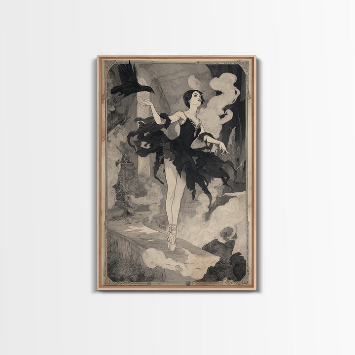 The Phantom Ballerina, Decadent Line Art, Vertical Wall Art, Dark Halloween Decor, Framed Canvas Print, Halloween Wall Art