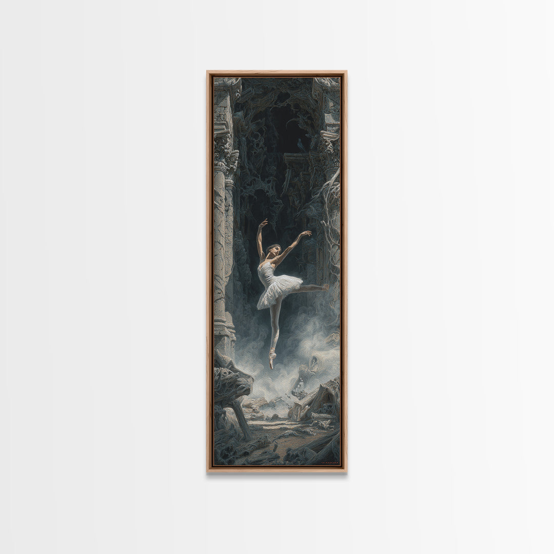 The Phantom Ballerina, Surreal Apocalyptic Art, Tall Narrow Wall Art, Gothic Horror Wall Art, Framed Canvas Print