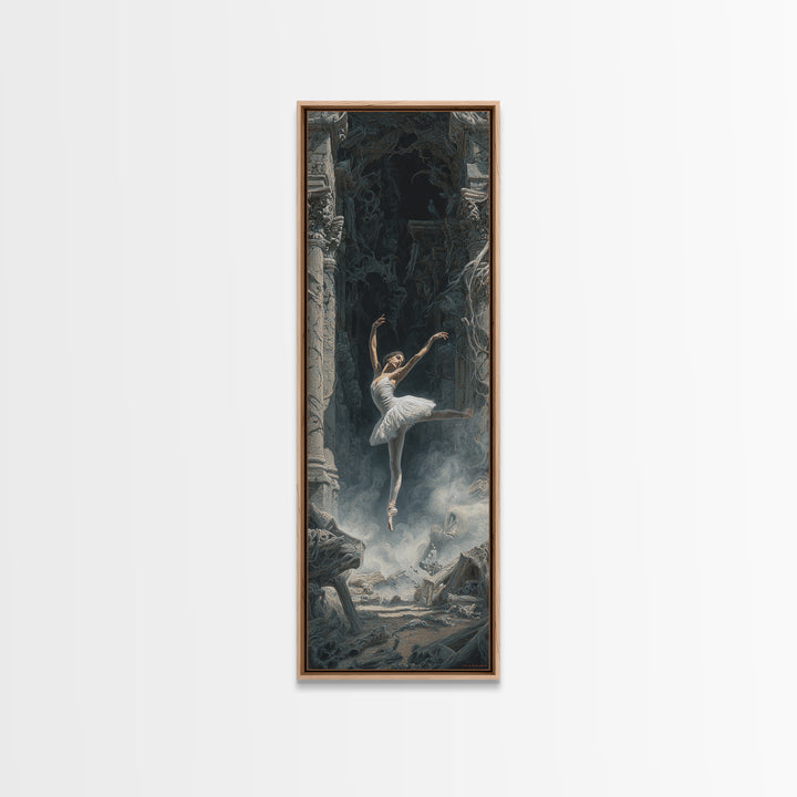 The Phantom Ballerina, Surreal Apocalyptic Art, Tall Narrow Wall Art, Gothic Horror Wall Art, Framed Canvas Print