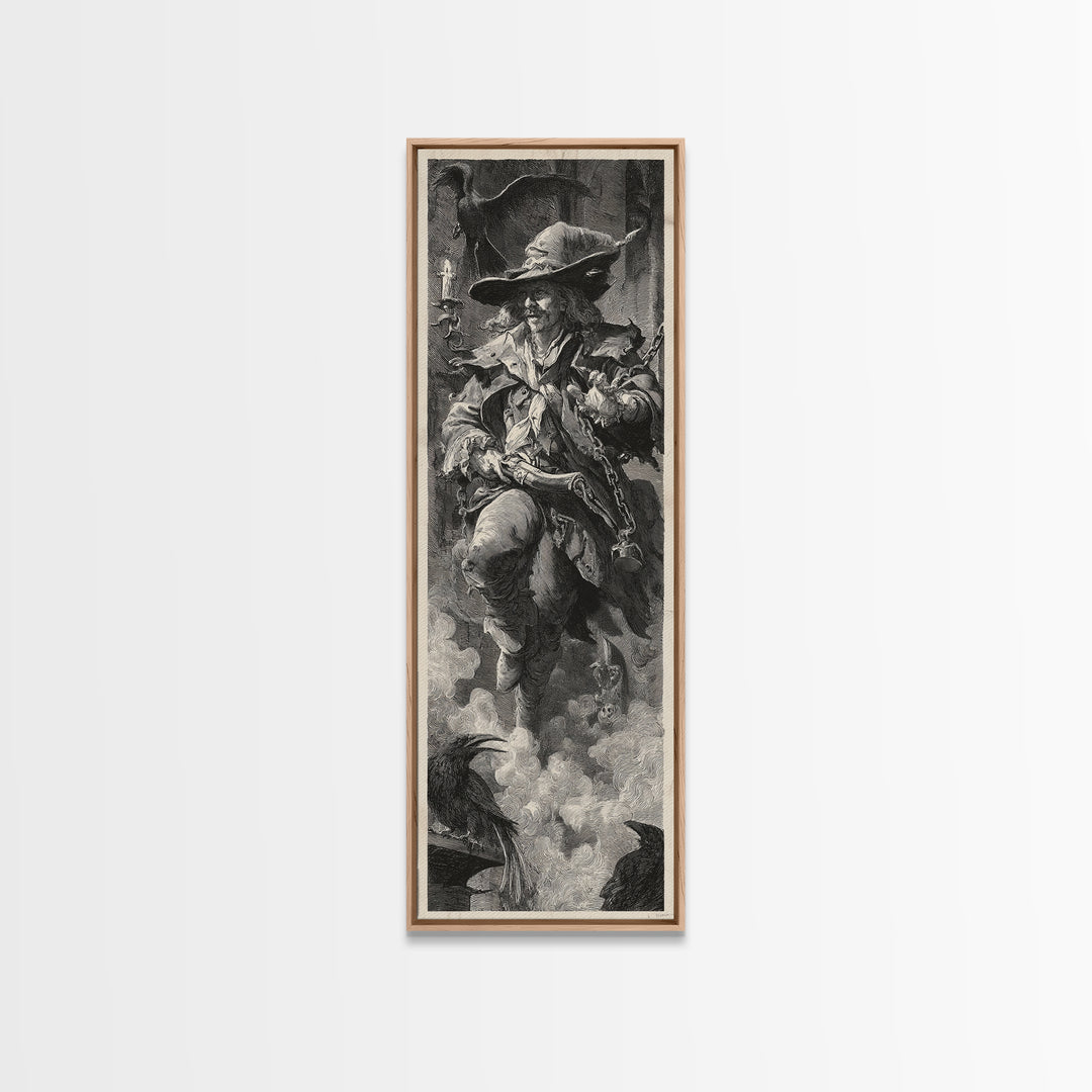 The Ghost Of The Witch Hunter, Architectural Etching Art, Tall Narrow Wall Art, Macabre Wall Art, Canvas Print