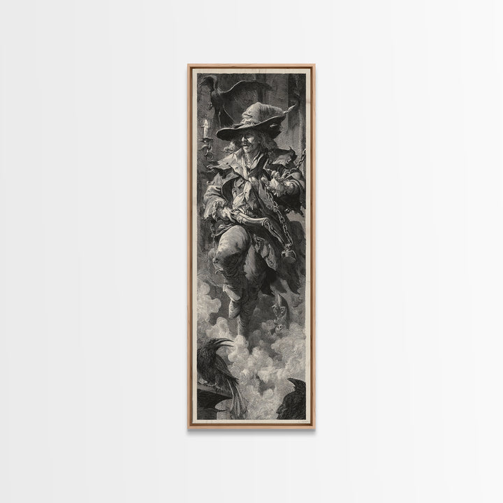 The Ghost Of The Witch Hunter, Architectural Etching Art, Tall Narrow Wall Art, Macabre Wall Art, Canvas Print
