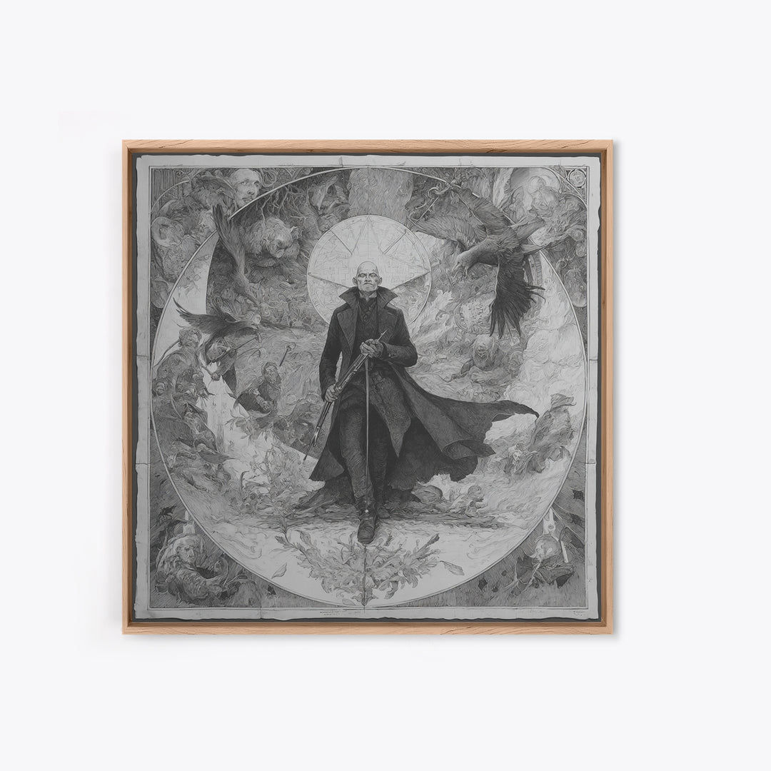The Ghost Of The Witch Hunter, Symbolist Etching Art, Square Wall Art, Macabre Wall Art, Canvas Print, Halloween Wall Art