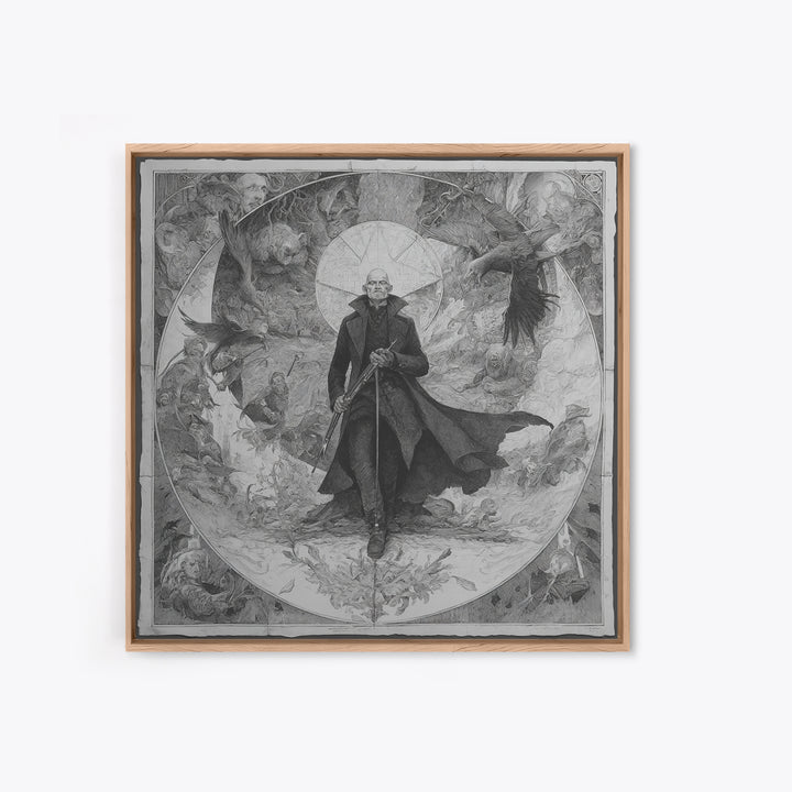 The Ghost Of The Witch Hunter, Symbolist Etching Art, Square Wall Art, Macabre Wall Art, Canvas Print, Halloween Wall Art