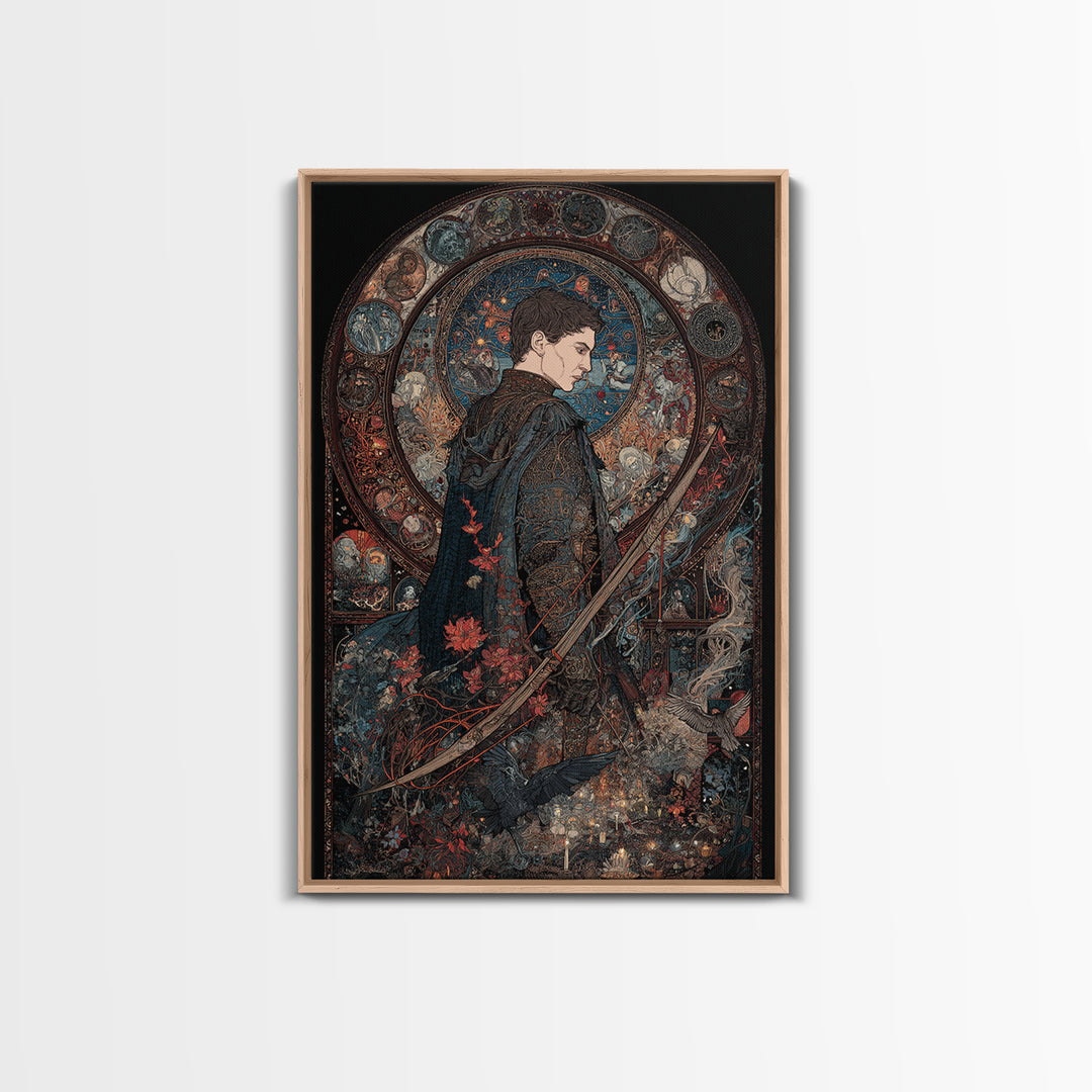 The Ghost Of The Witch Hunter, Stained Glass Gothic Art, Vertical Wall Art, Dark Fantasy Wall Art, Canvas Print, Halloween Wall Art