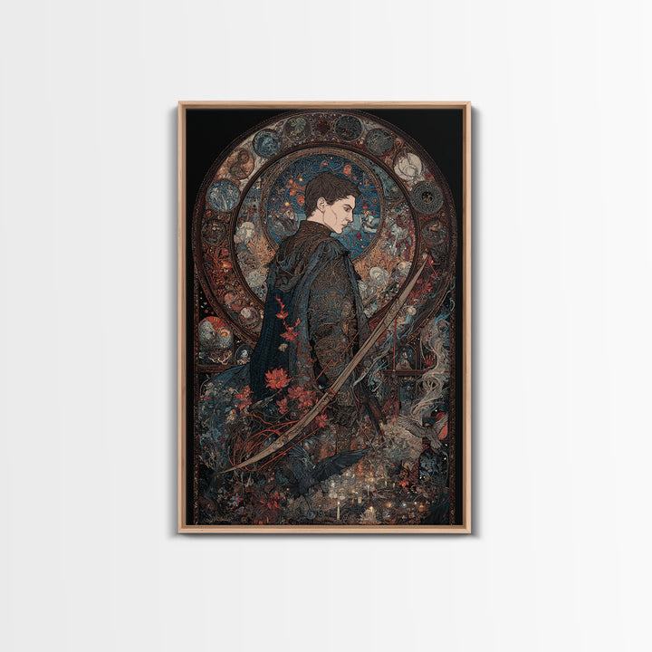 The Ghost Of The Witch Hunter, Stained Glass Gothic Art, Vertical Wall Art, Dark Fantasy Wall Art, Canvas Print, Halloween Wall Art