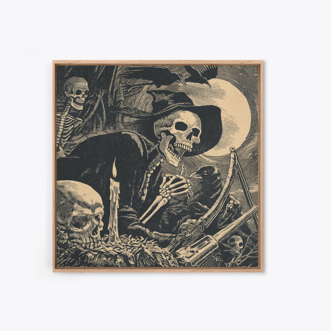 The Ghost Of The Witch Hunter, Macabre Folk Print Art, Square Wall Art, Macabre Wall Art, Framed Canvas Print, Horror Wall Art