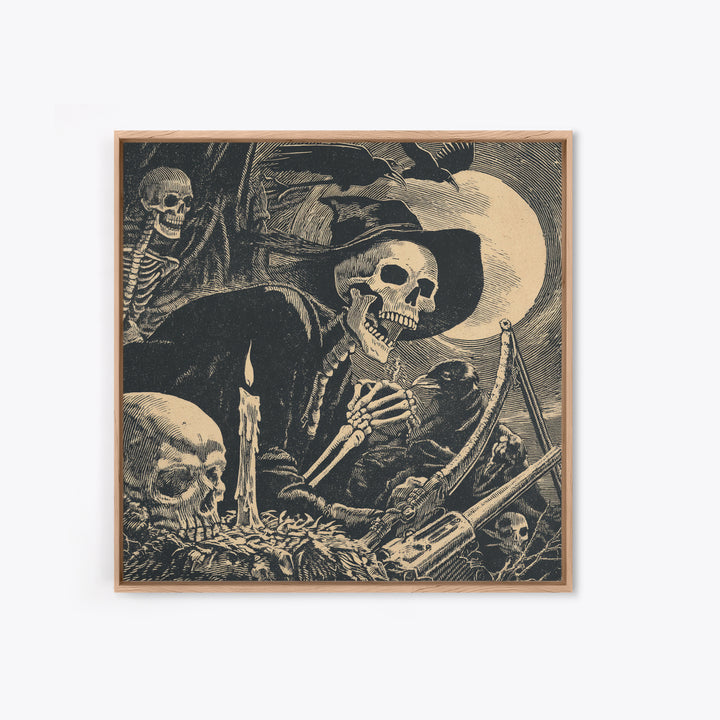 The Ghost Of The Witch Hunter, Macabre Folk Print Art, Square Wall Art, Macabre Wall Art, Framed Canvas Print, Horror Wall Art
