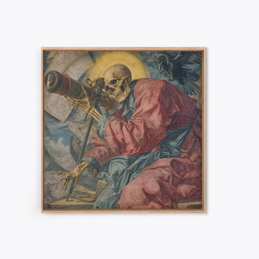 The Skull Astronomer, Dark Renaissance Art, Square Wall Art, Gothic Horror Wall Art, Canvas Print, Halloween Wall Art